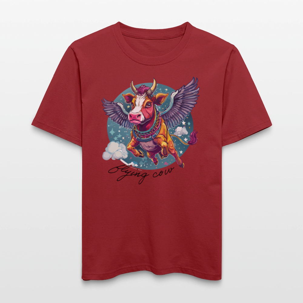 Relaxed Fit Unisex Bio-T-Shirt mit FLYING COW PRINT Vorderseite - Erdrot