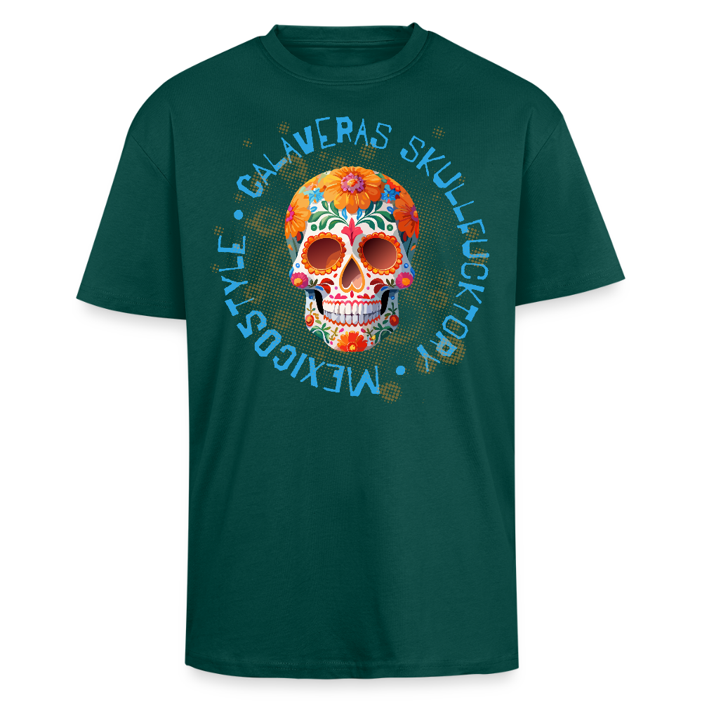 Heavy Oversize T-Shirt mit CALAVERAS SKULL PRINT - hunter Green