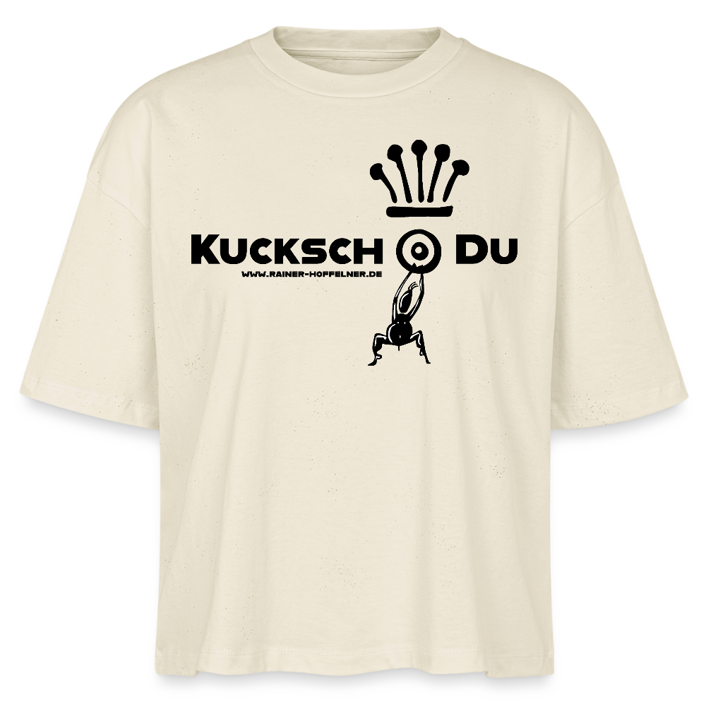 Frauen Boxy Bio-T-Shirt mit KUCKSCH DU PRINT - Weißgrau