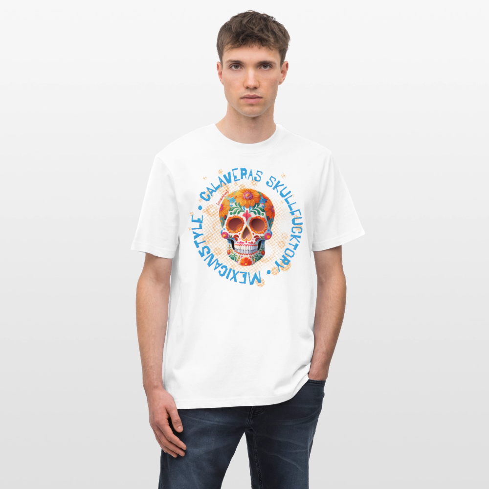 Relaxed Fit Unisex Bio-T-Shirt mit CALAVERAS MEXICANSTYLE PRINT Vorderseite - Weiß