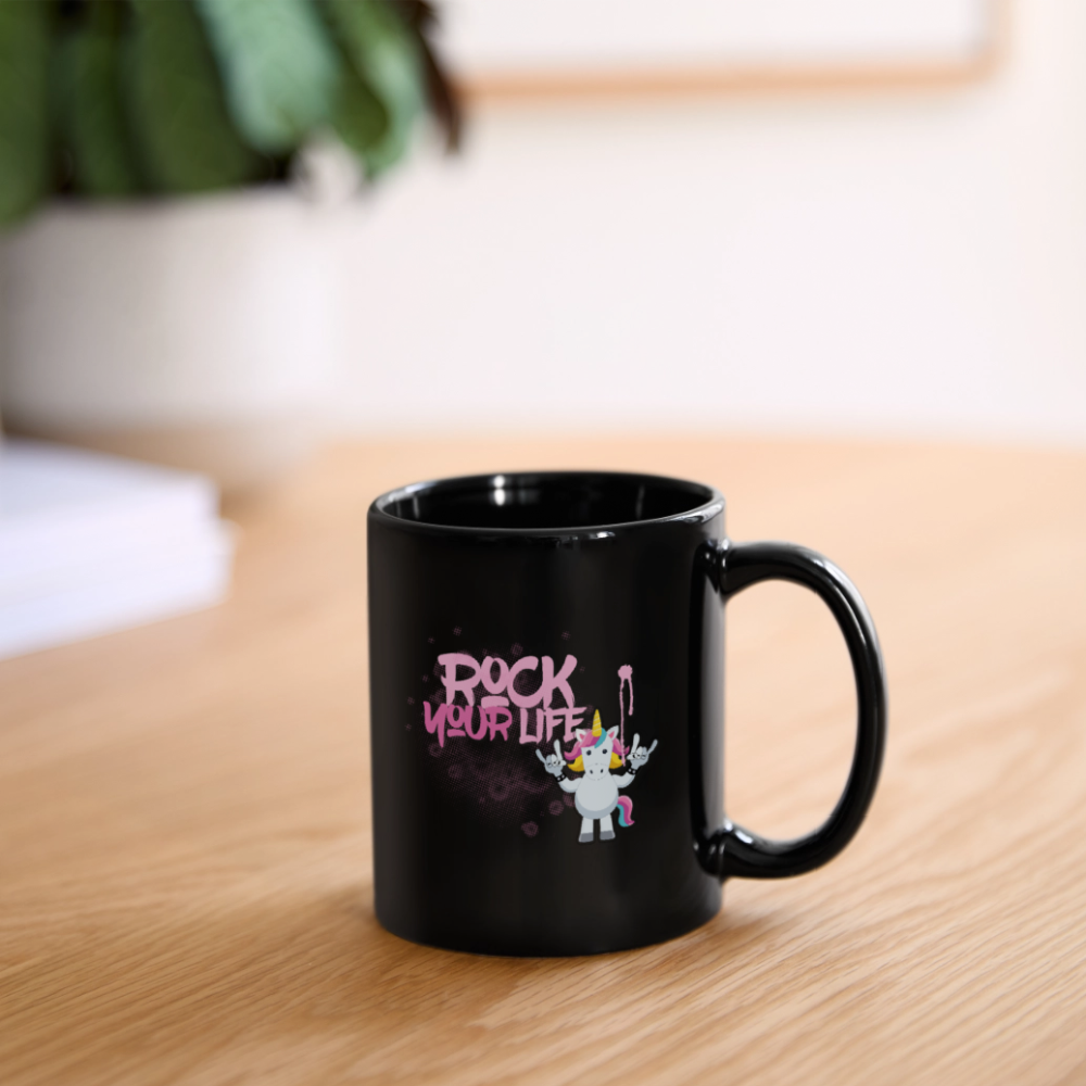 Tasse einfarbig mit ROCK YOUR LIFE PRINT - Schwarz