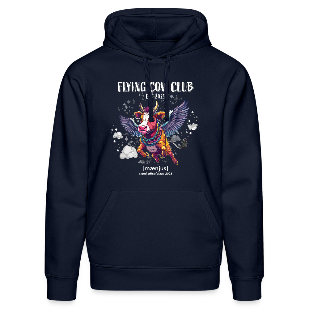 Unisex Bio-Hoodie mit FLYING COW CLUB PRINT Vorderseite - French Navy