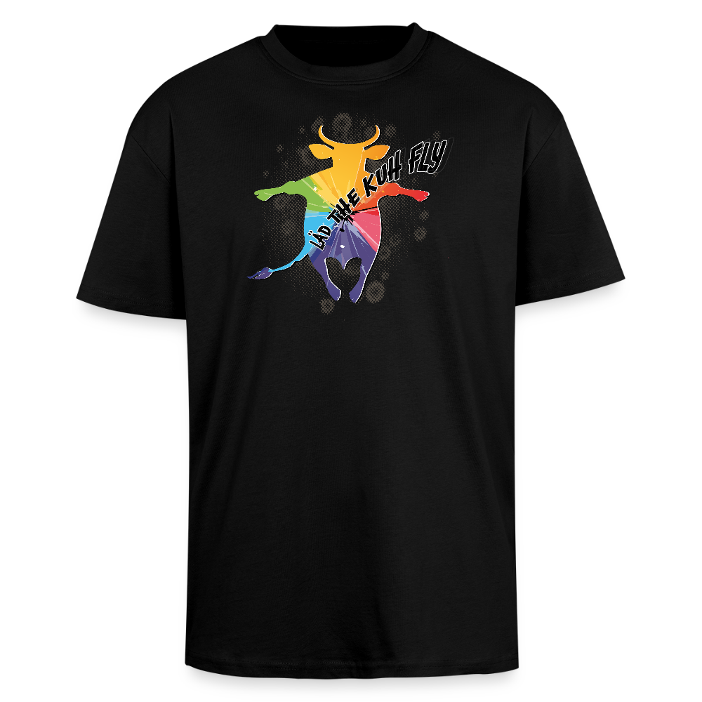 Heavy Oversize T-Shirt mit LÄD THE KUH FLY PRINT - Schwarz