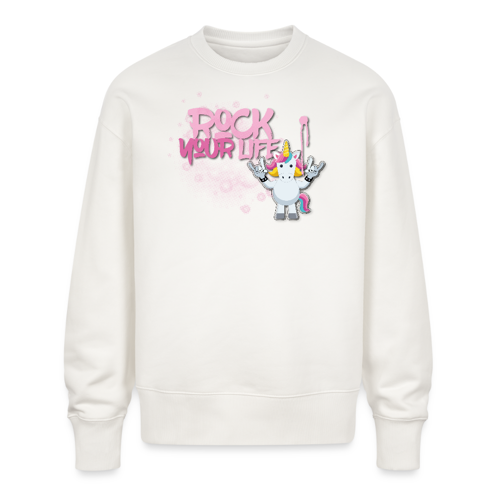 Unisex Oversize Pullover mit ROCK YOUR LIFE PRINT - OFF WHITE