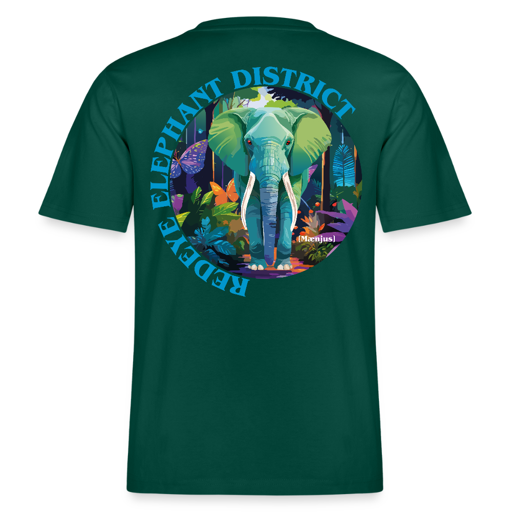 Relaxed Fit Unisex Bio-T-Shirt mit REDEYE ELEPHANT DISTRICT PRINT Vorder- und Rückseite - Forest