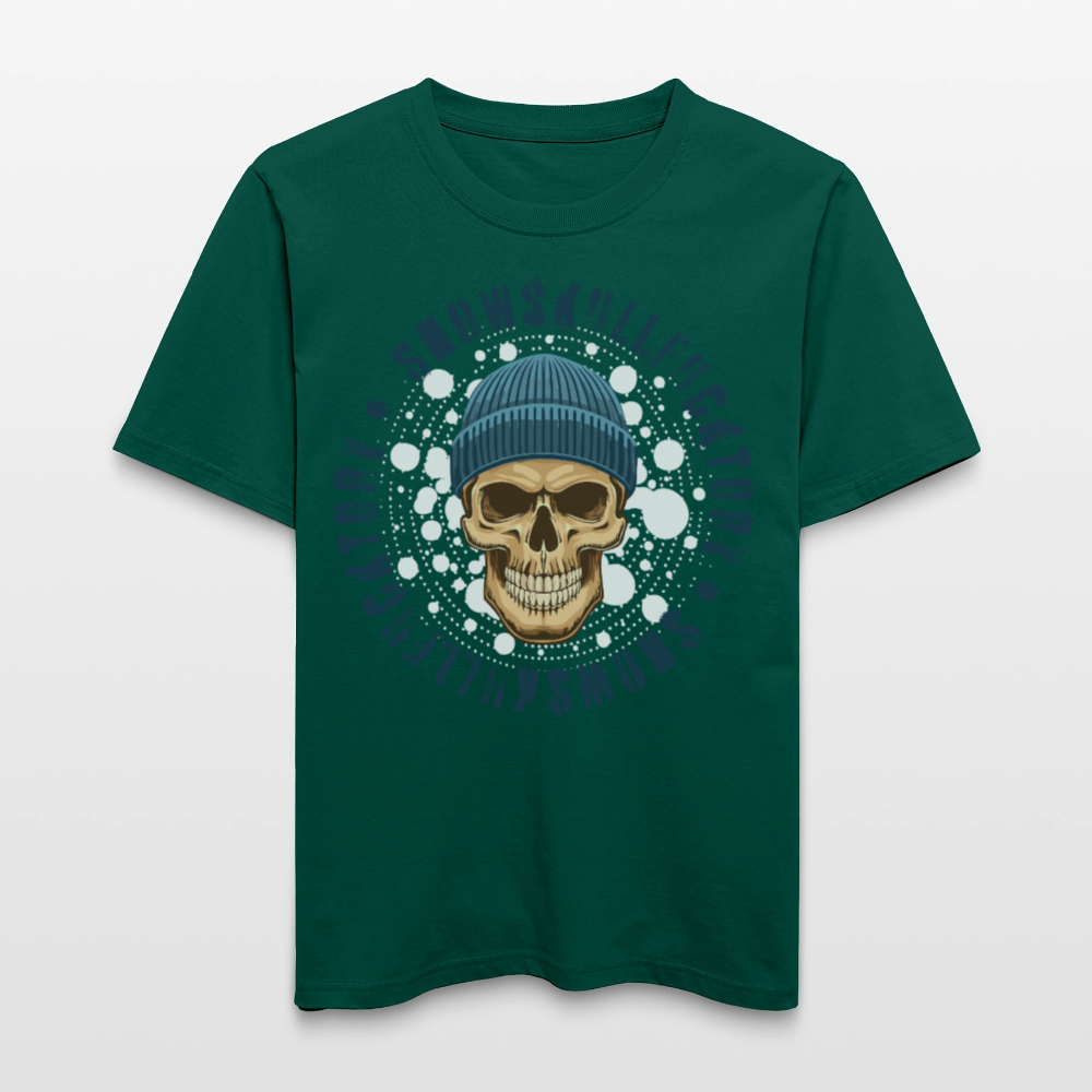 Relaxed Fit Unisex Bio-T-Shirt mit SNOWSKULL FUCKTORY PRINT Vorderseite - Forest