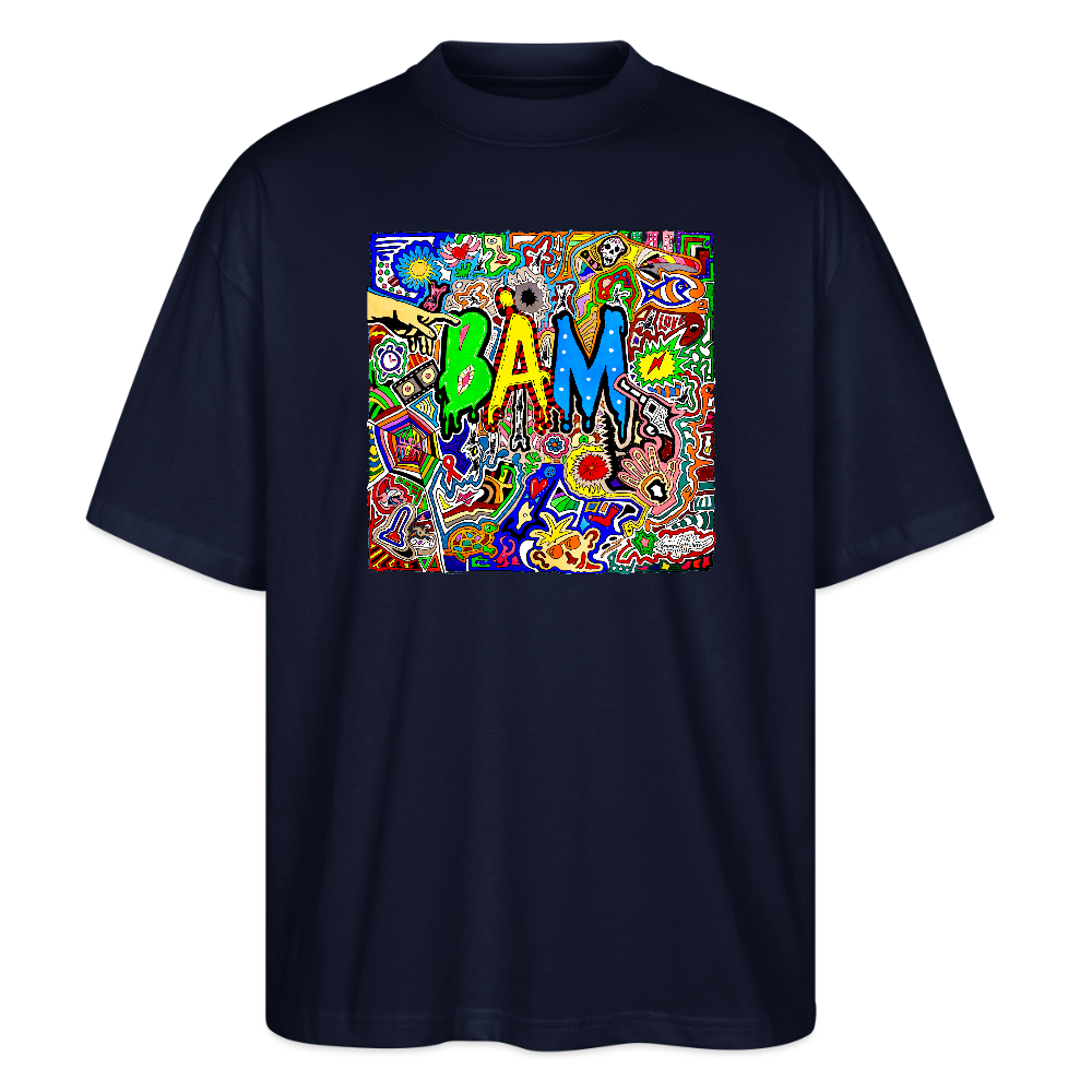 Oversized Unisex Bio T-Shirt mit BÄM PRINT Vorderseite - Navy