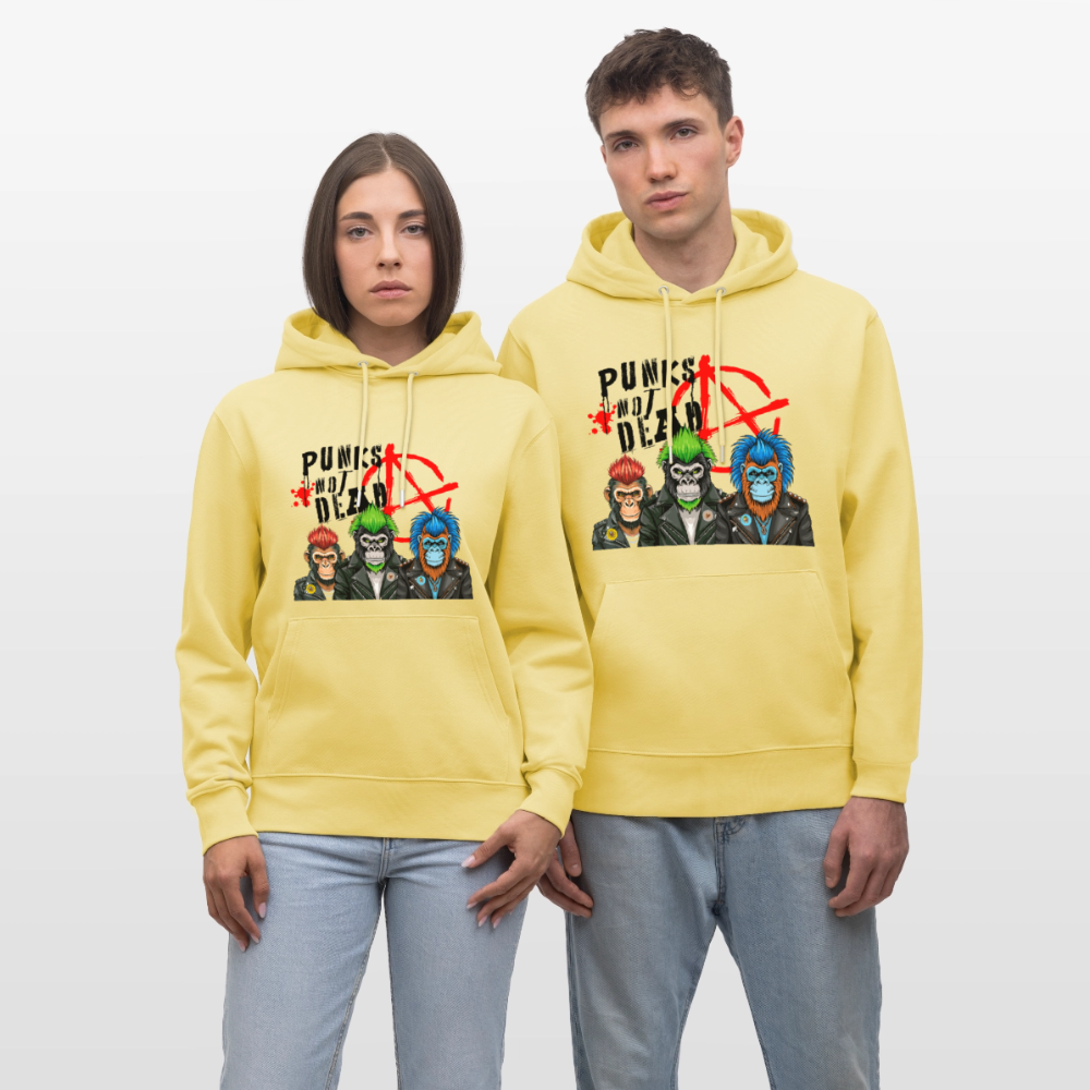 Unisex Hoodie mit PUNKS NOT DEAD PRINT - Gelb Viva