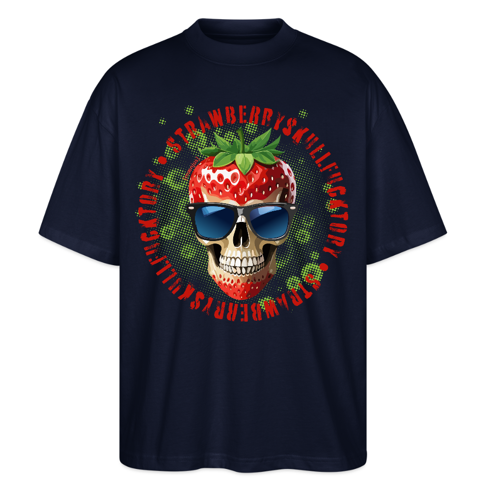 Oversized Unisex T-Shirt mit STRAWBERRY SKULL PRINT - Navy