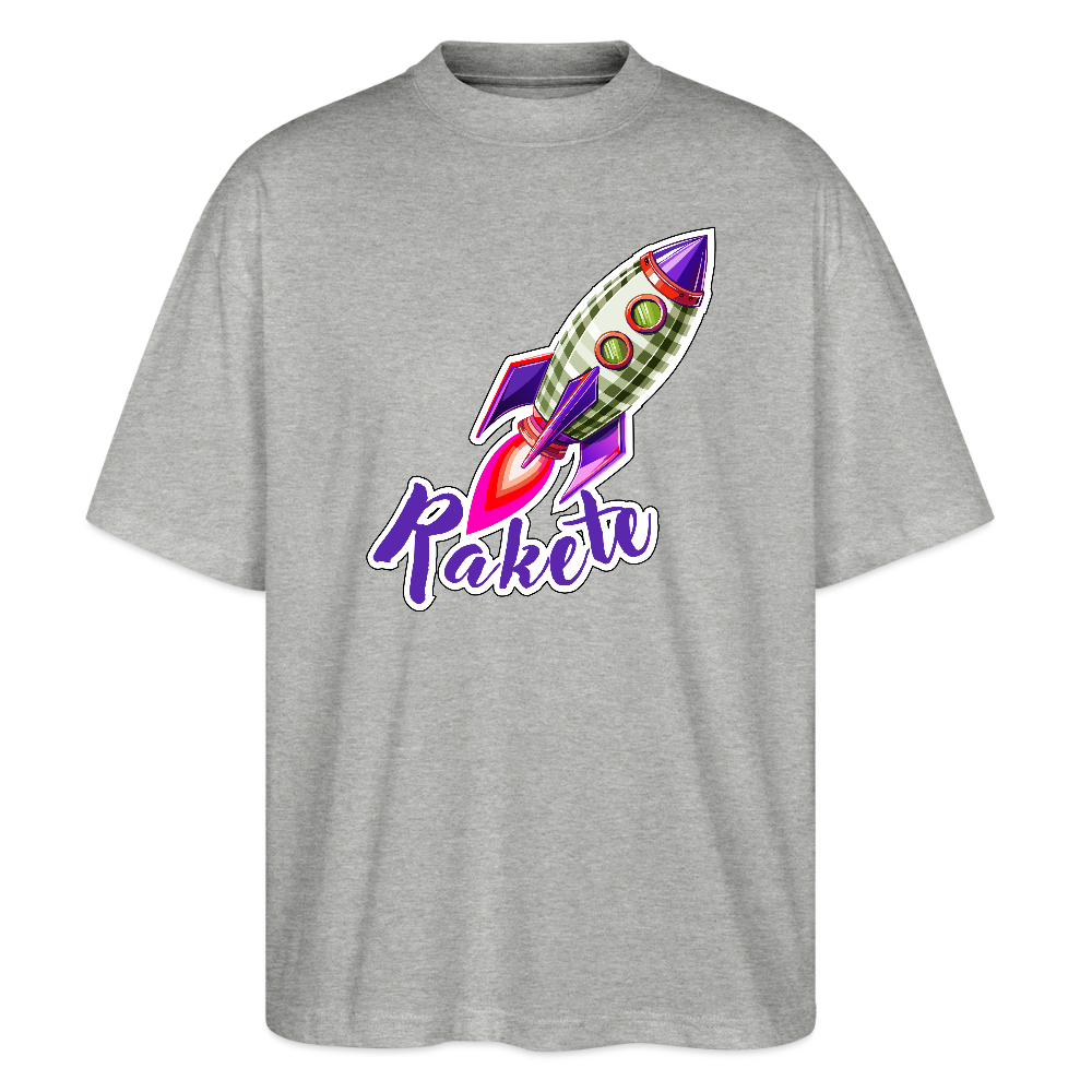 Oversized Unisex T-Shirt mit RAKETE PRINT - Grau meliert