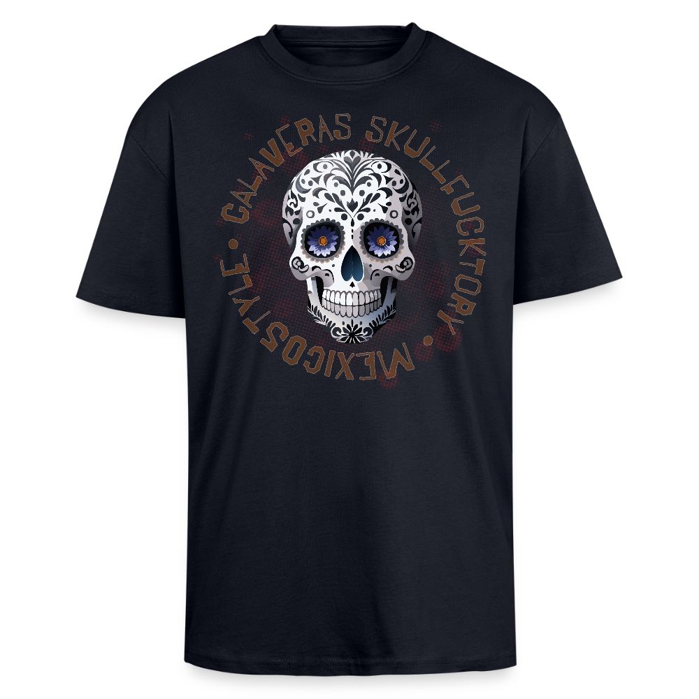 Heavy Oversize T-Shirt mit CALAVERAS SKULL PRINT Vorderseite - French Navy