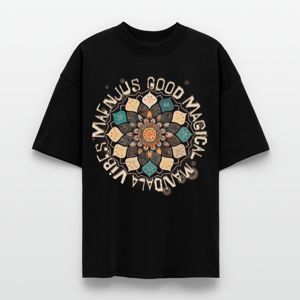 Oversized Unisex Bio T-Shirt mit MANDALA VIBES PRINT - Schwarz