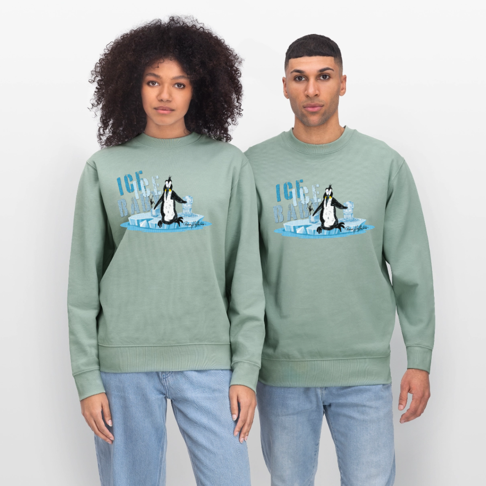 Unisex Bio-Sweatshirt mit ICE ICE BABY PRINT - Helles Graugrün