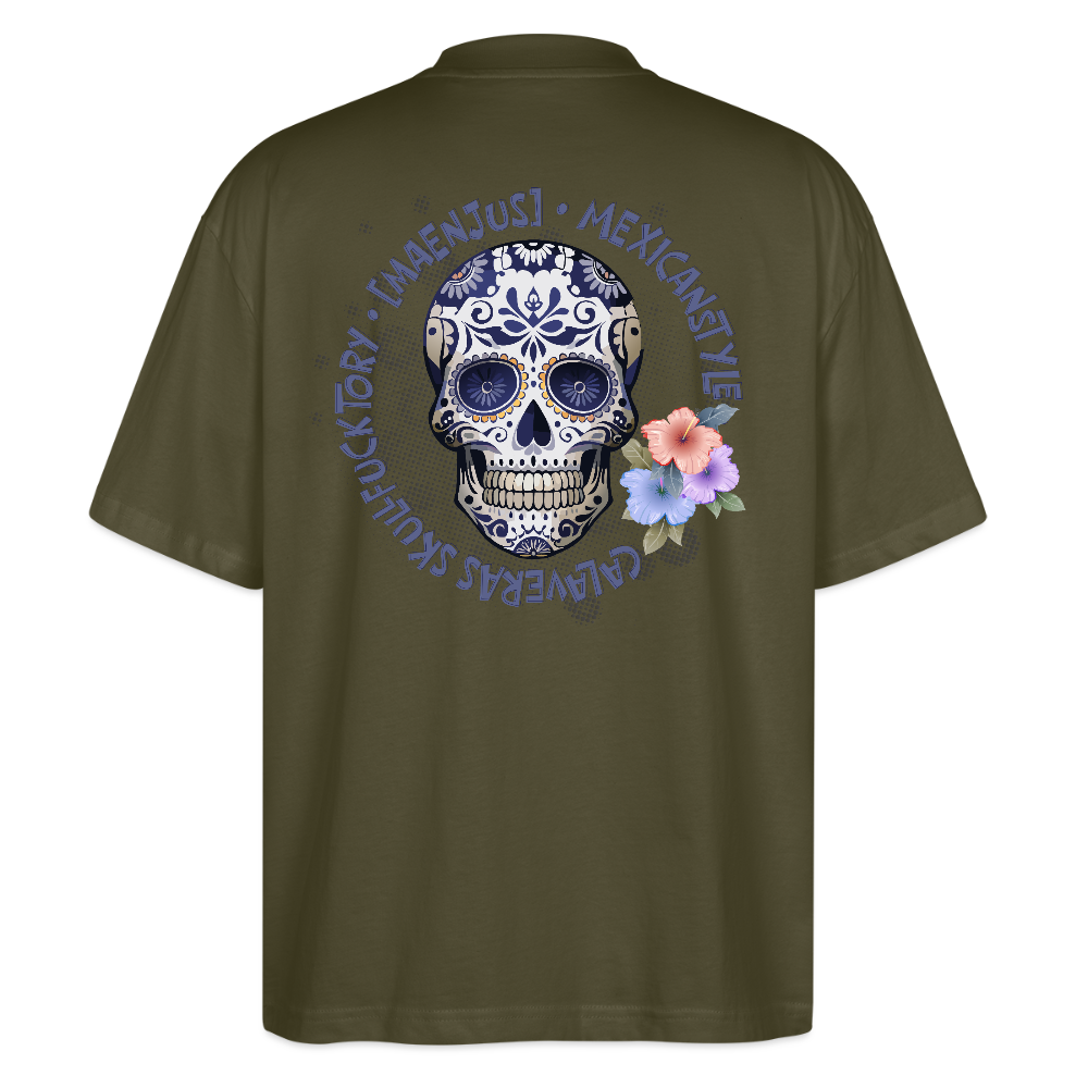 Oversized Unisex T-Shirt mit MAENJUS MEXICANSTYLE PRINT Vorder- und Rückseite - Khaki