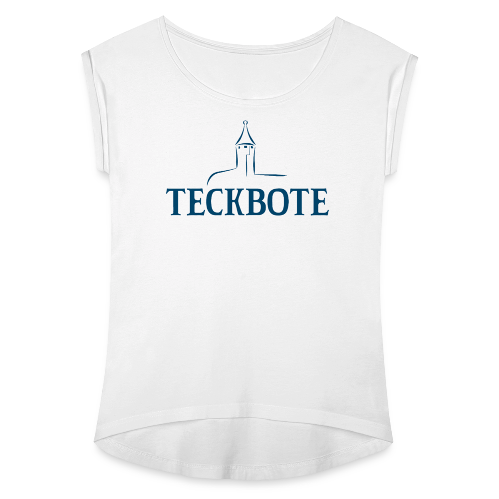 Frauen T-Shirt mit gerollten Ärmeln mit TECKBOTE Print - Weiß