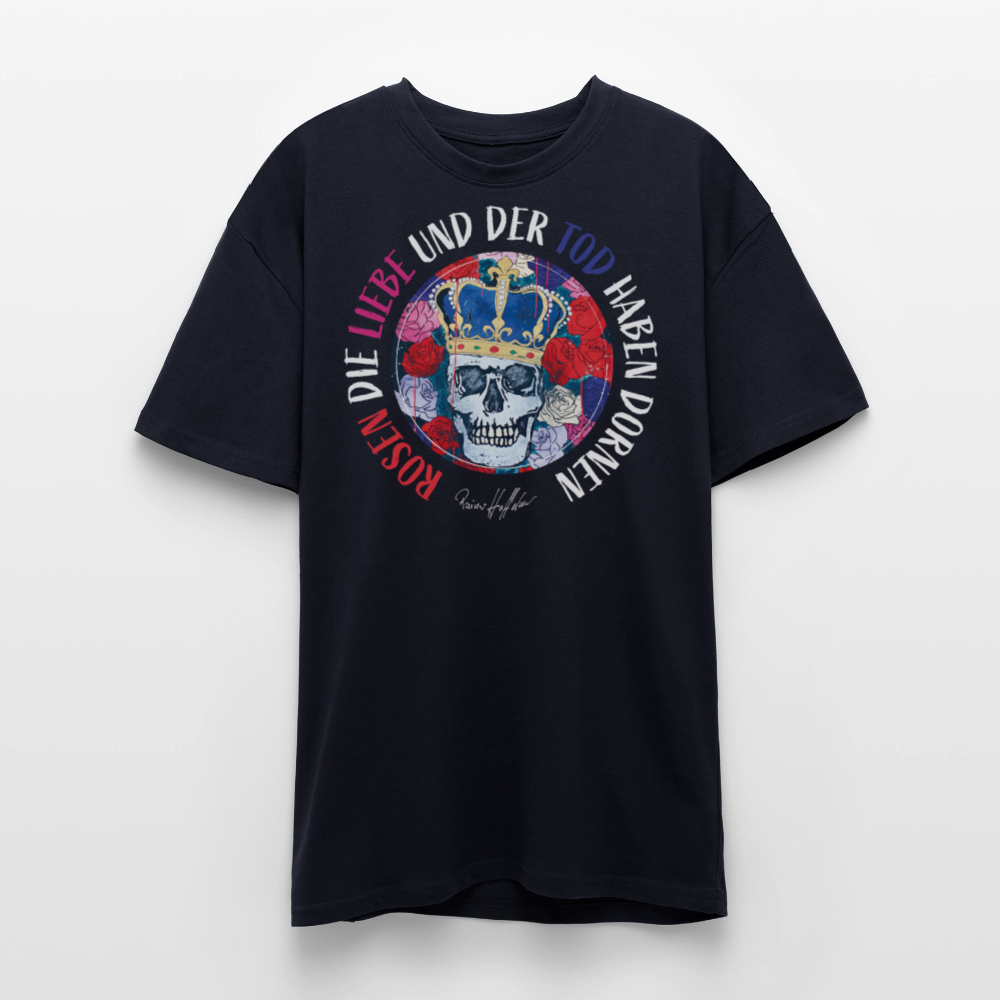 Heavy Oversize T-Shirt mit ROSEN DIE LIEBE UND DER TOD HABEN DORNEN PRINT - French Navy