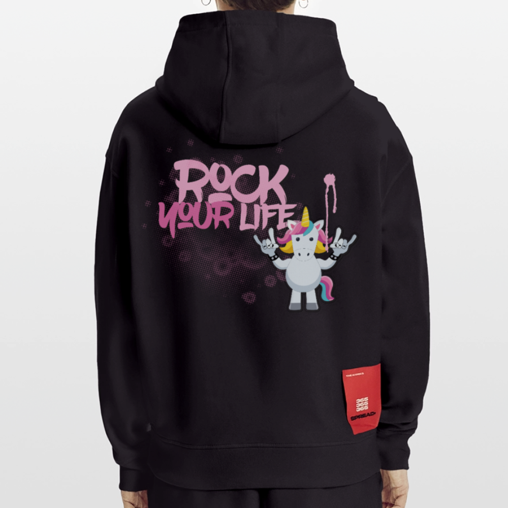 Heavyweight Oversized Organic Hoodie mit ROCK YOUR LIFE PRINT - SOLID BLACK