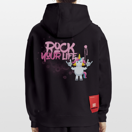 Heavyweight Oversized Organic Hoodie mit ROCK YOUR LIFE PRINT - SOLID BLACK