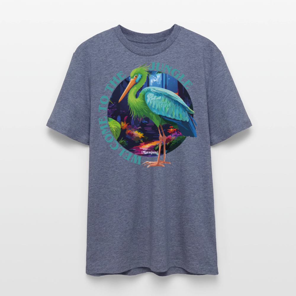 Unisex Bio-T-Shirt mit WELCOME TO THE JUNGLE PRINT Vorderseite - Dunkelblau meliert