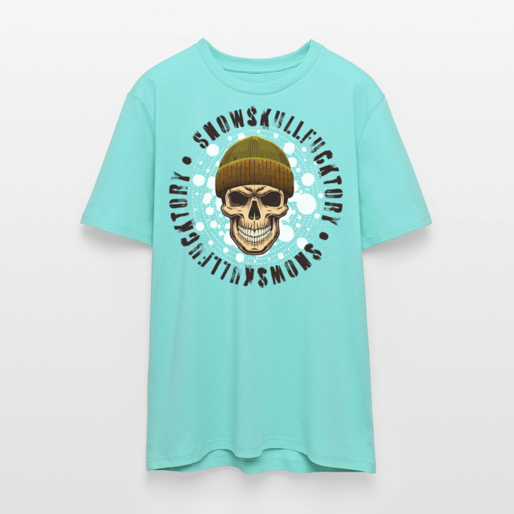 Unisex Bio-T-Shirt mit SNOWSKULL FUCKTORY PRINT Vorderseite - Poolblau
