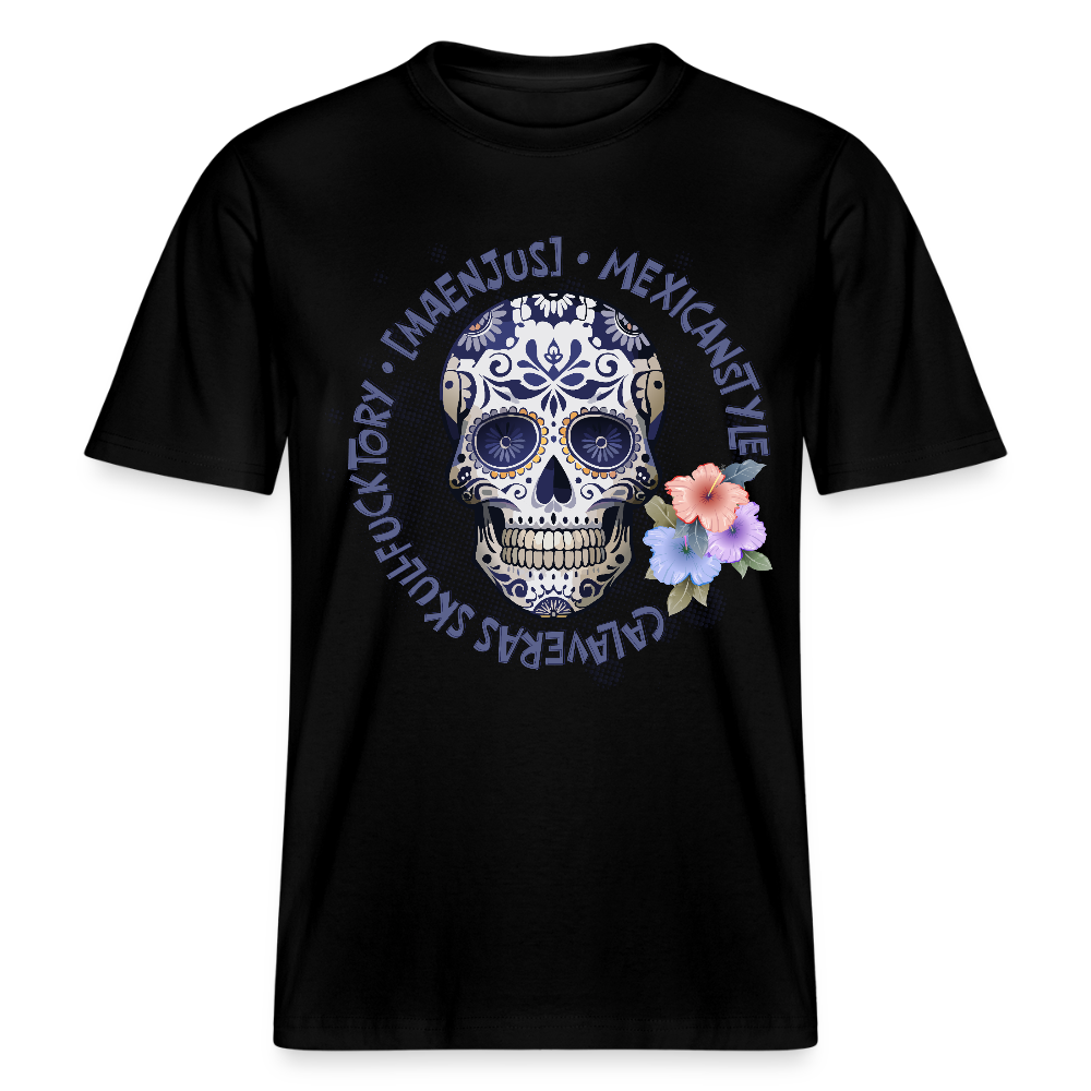 Relaxed Fit Unisex Bio-T-Shirt mit MAENJUS MEXICANSTYLE PRINT Vorderseite - Schwarz