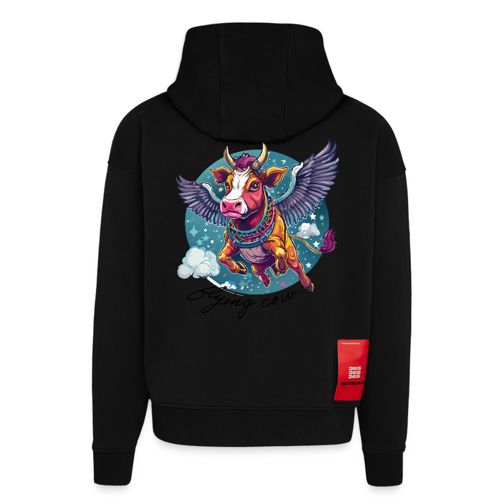 Heavyweight Oversized Organic Hoodie mit FLYING COW PRINT - SOLID BLACK