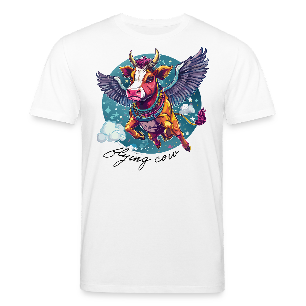 Unisex Bio-T-Shirt mit Flying Cow Print Vorderseite - Weiß