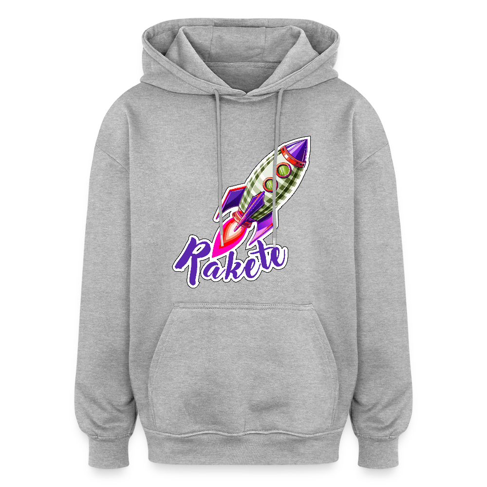 Oversized Unisex Hoodie mit RAKETE PRINT - Grau meliert