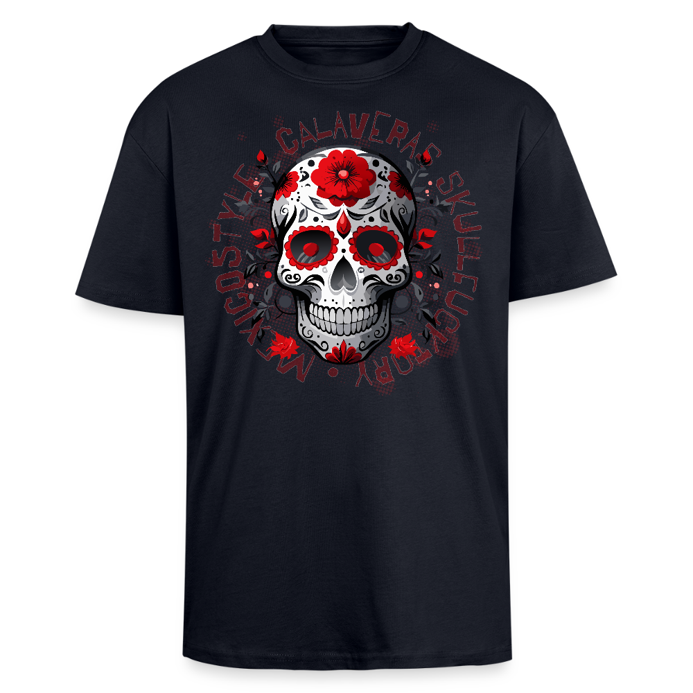 Heavy Oversize T-Shirt mit CALAVERAS SKULL PRINT Vorderseite - French Navy