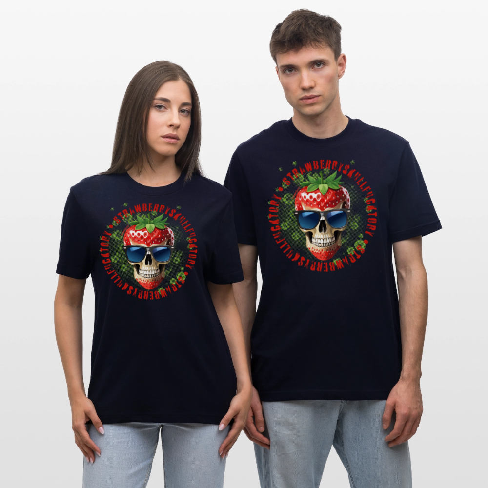 Relaxed Fit Unisex Bio-T-Shirt mit STRAWBERRY SKULL PRINT Vorderseite - Navy