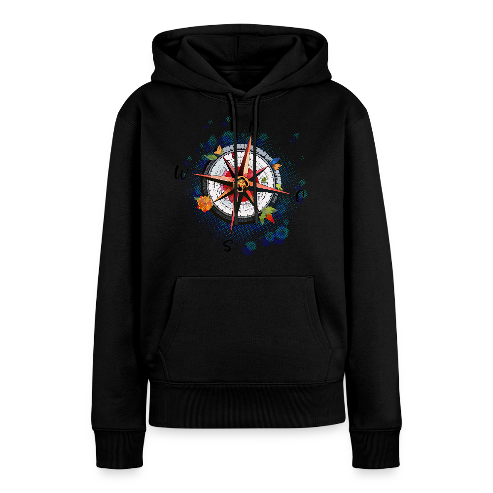 Frauen Premium Hoodie mit WINDROSE PRINT - Schwarz