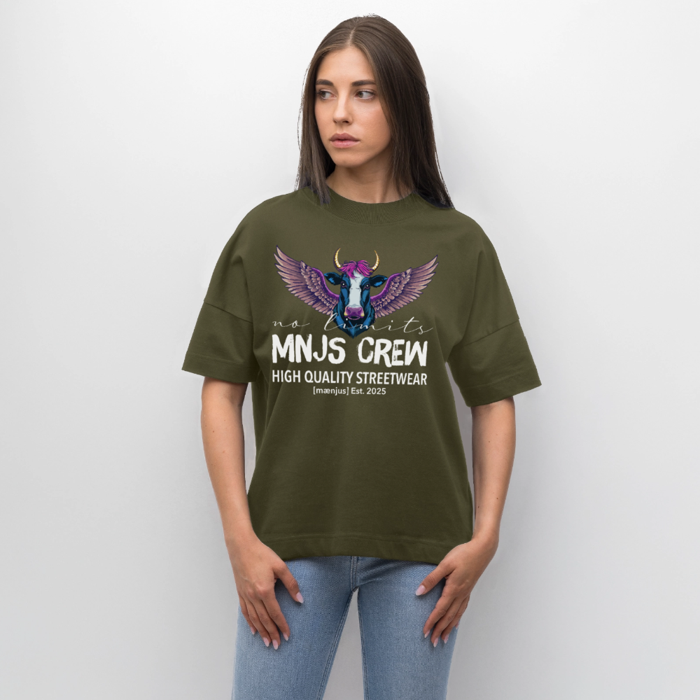 Oversized Unisex Bio T-Shirt mit MNJS CREW no limits PRINT - Khaki