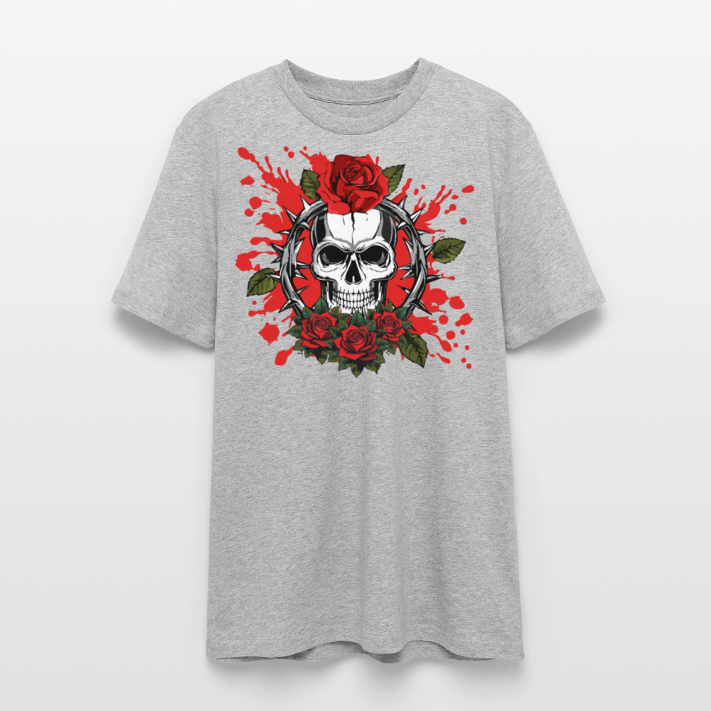 Unisex Bio-T-Shirt mit ROSEN SKULL PRINT Vorderseite - Grau meliert
