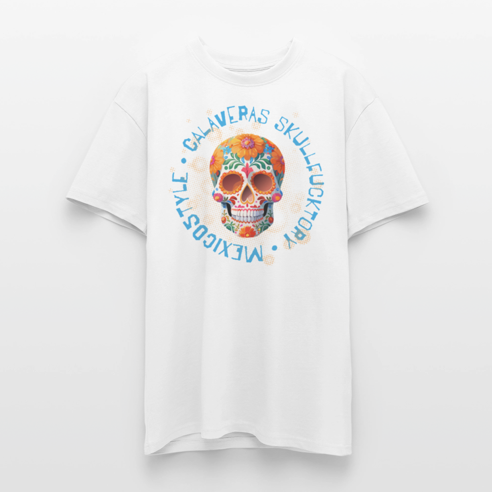 Heavy Oversize T-Shirt mit CALAVERAS SKULL PRINT - Weiß