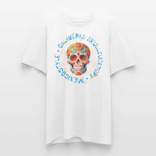 Heavy Oversize T-Shirt mit CALAVERAS SKULL PRINT - Weiß
