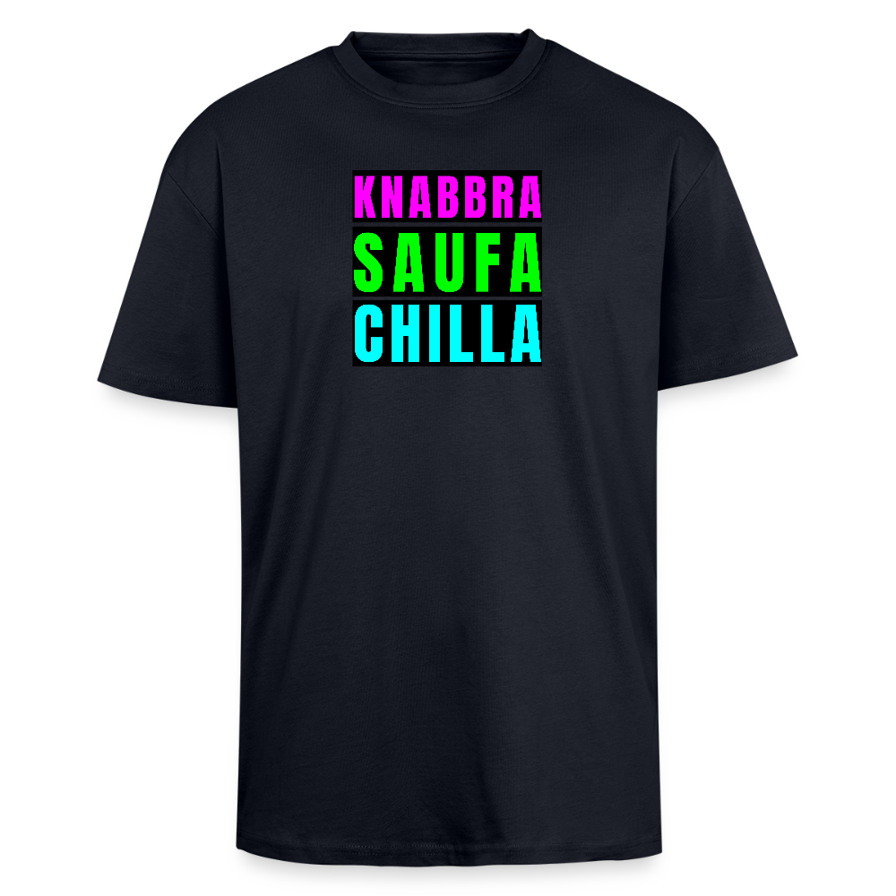 Heavy Oversize T-Shirt mit KNABBRA SAUFA CHILLA PRINT - French Navy