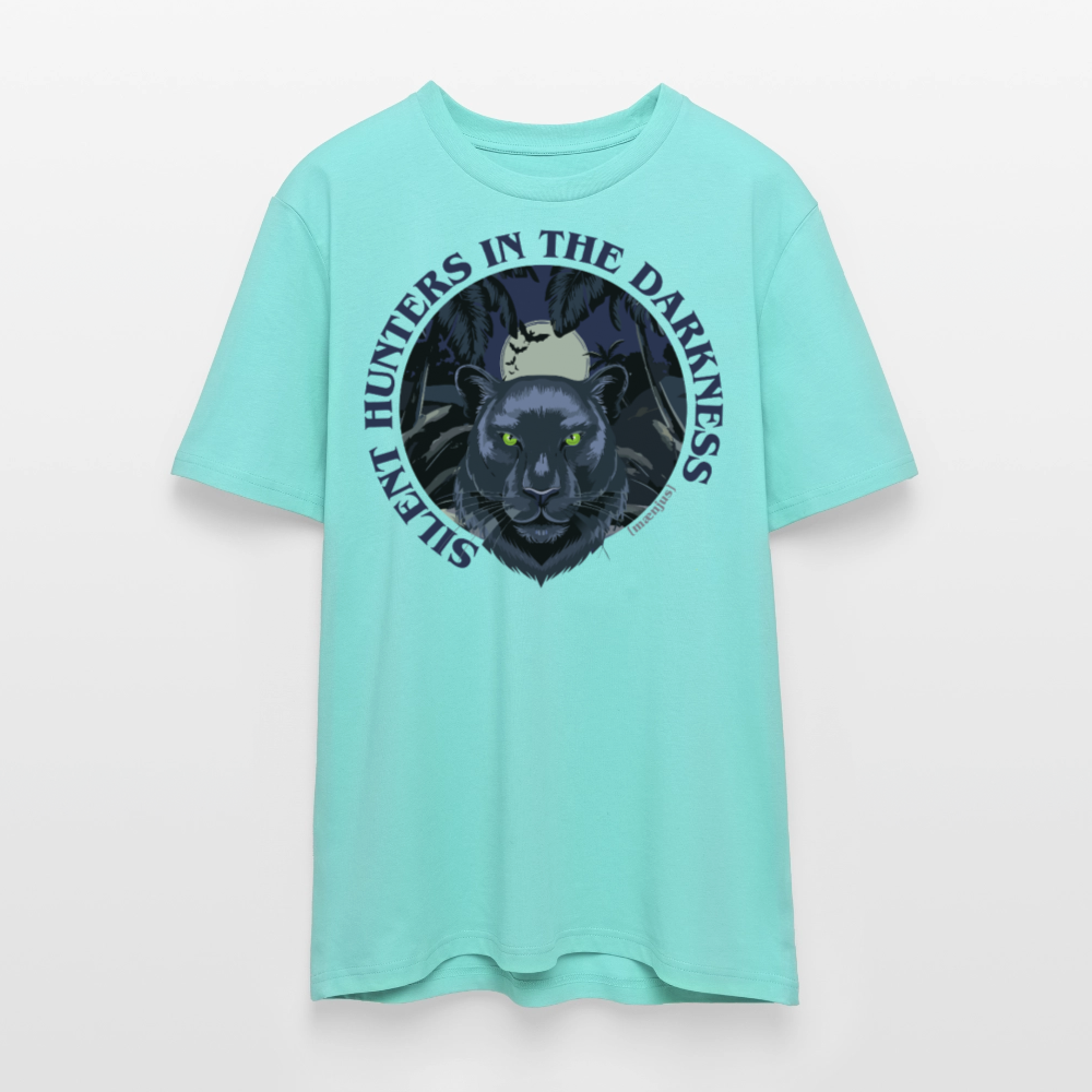 Unisex Bio-T-Shirt mit SILENT HUNTER IN THE DARKNESS PRINT Vorderseite - Poolblau