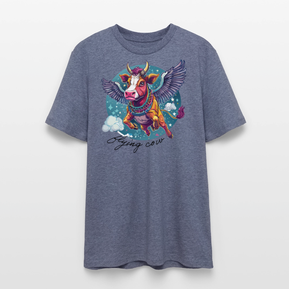 Unisex Bio-T-Shirt mit Flying Cow Print Vorderseite - Dunkelblau meliert