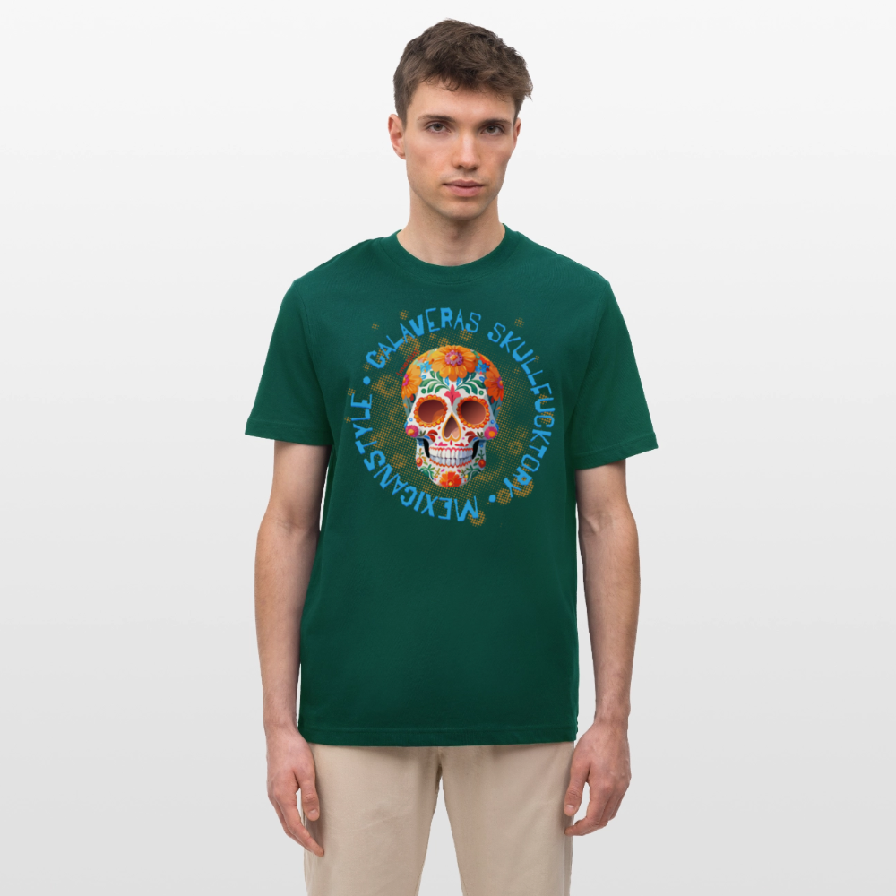 Relaxed Fit Unisex Bio-T-Shirt mit CALAVERAS MEXICANSTYLE PRINT Vorderseite - Forest