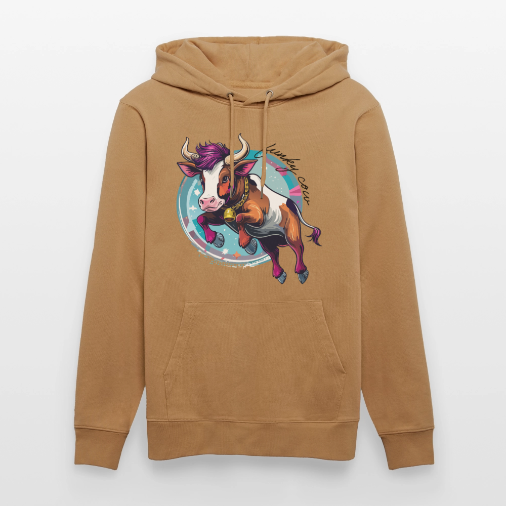Unisex Hoodie mit FUNKY COW PRINT - Karamell