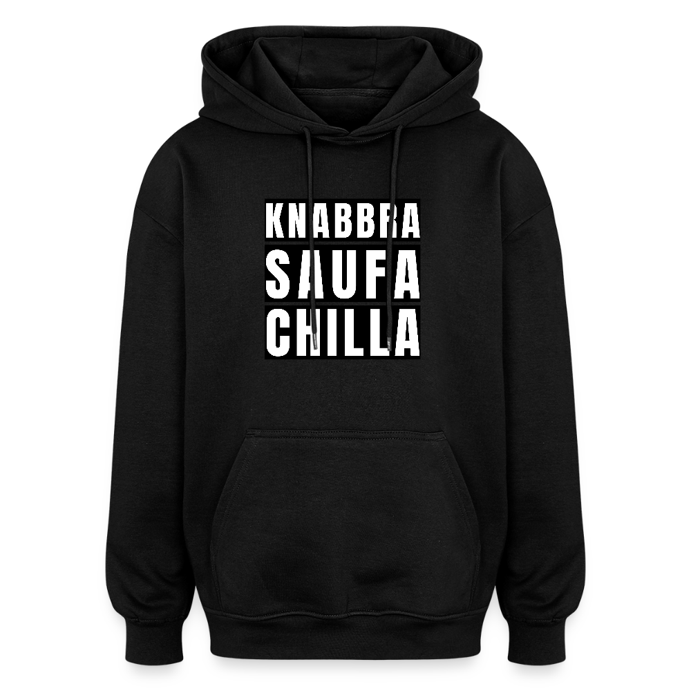 Oversized Unisex Hoodie mit KNABBRA SAUFA CHILLA PRINT - Schwarz