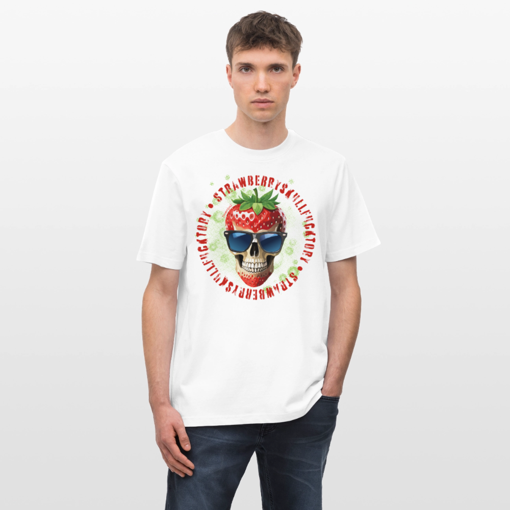 Relaxed Fit Unisex Bio-T-Shirt mit STRAWBERRY SKULL PRINT Vorderseite - Weiß