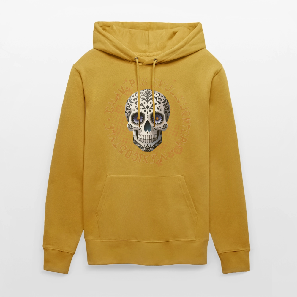 Unisex Hoodie mit CALAVERAS SKULL PRINT Vorderseite - Ocker