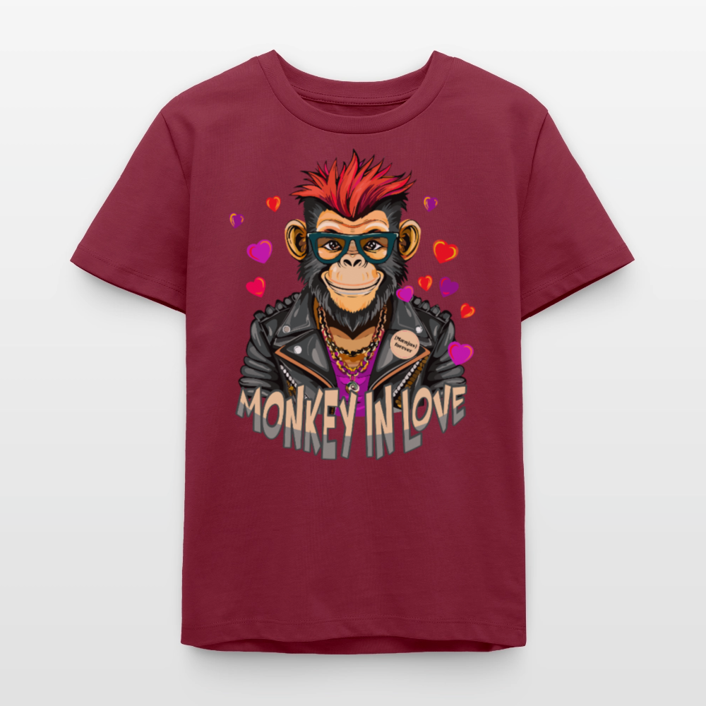 MNJS TEENS Bio T-Shirt mit MONKEY IN LOVE PRINT - Burgunderrot