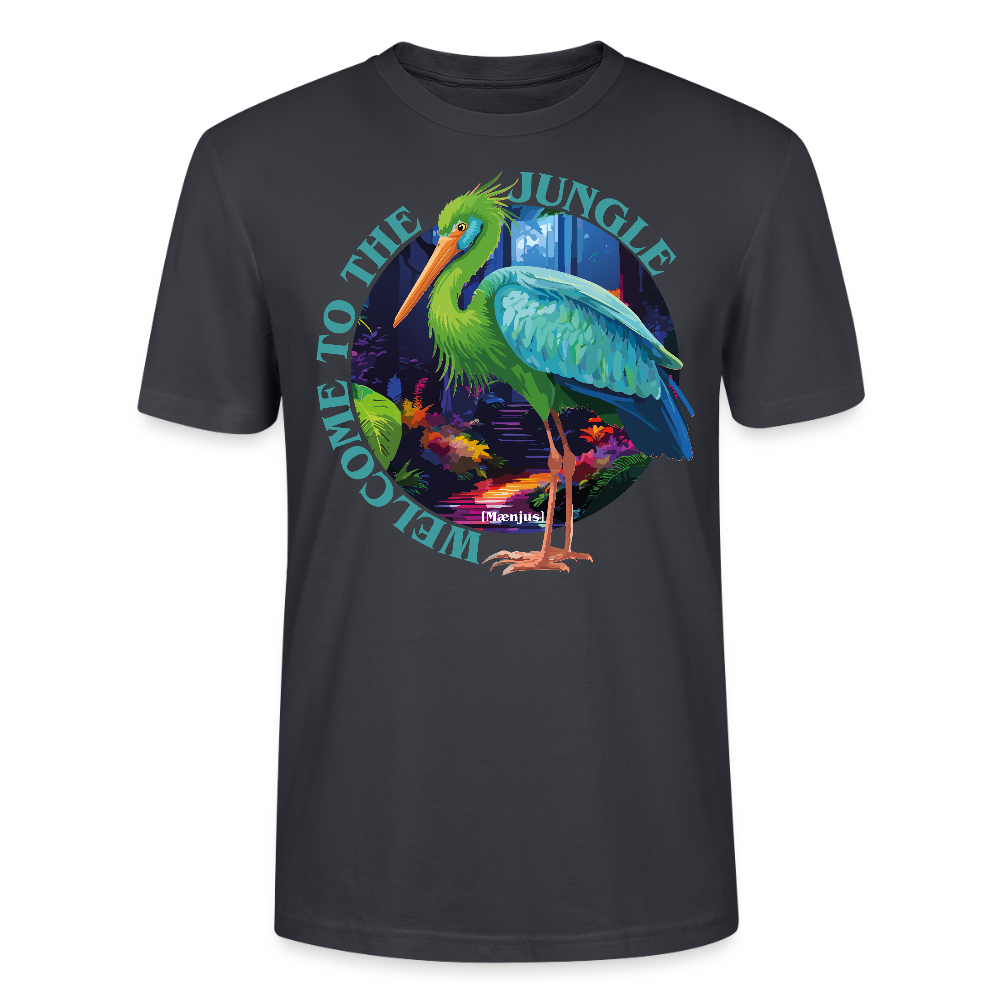 Unisex T-Shirt mit WELCOME TO THE JUNGLE PRINT Vorderseite - Dunkles Graublau