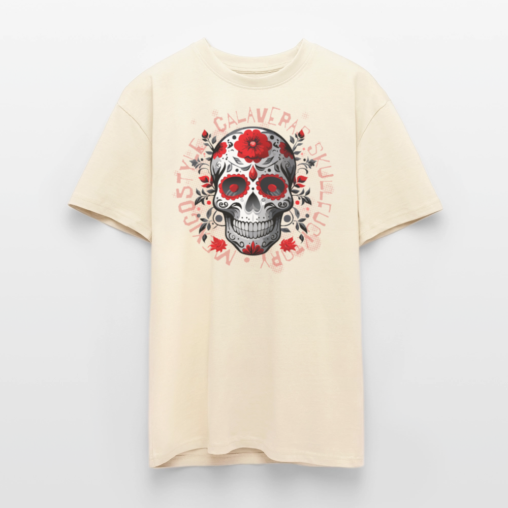 Heavy Oversize T-Shirt mit CALAVERAS SKULL PRINT Vorderseite - Creme
