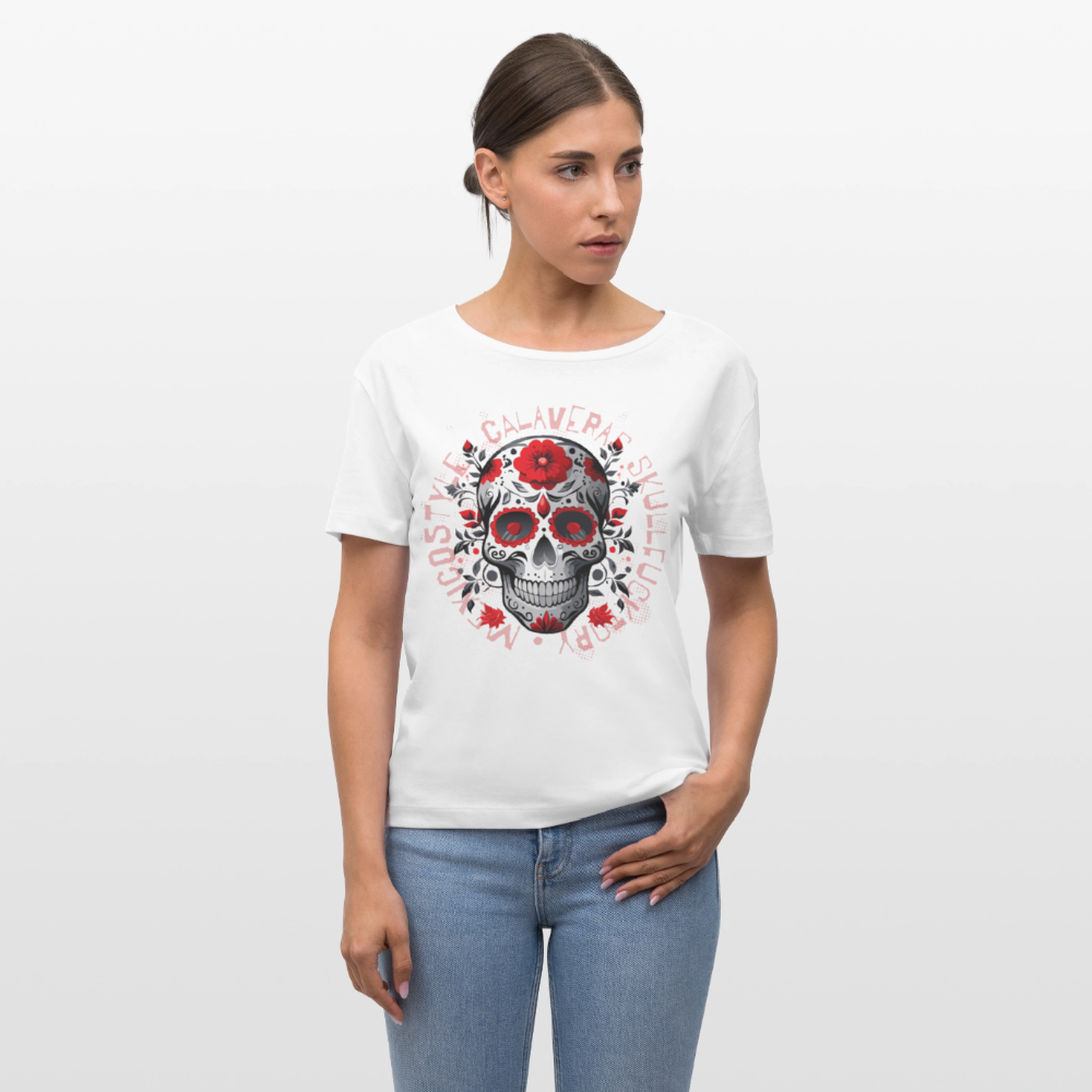 Frauen T-Shirt mit CALAVERAS SKULL PRINT - Weiß