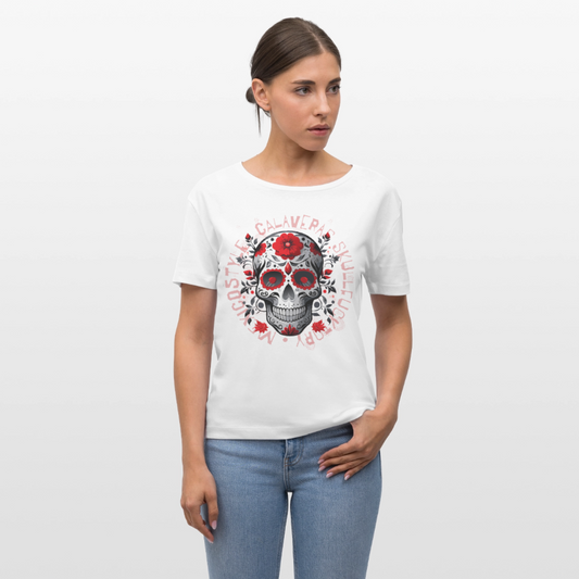Frauen T-Shirt mit CALAVERAS SKULL PRINT - Weiß