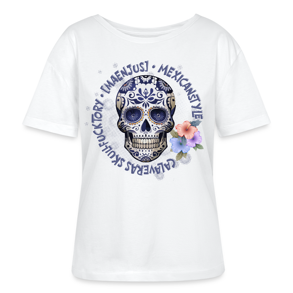 Rundhals Frauen Bio-T-Shirt mit MAENJUS MEXICANSTYLE PRINT Vorderseite - Weiß