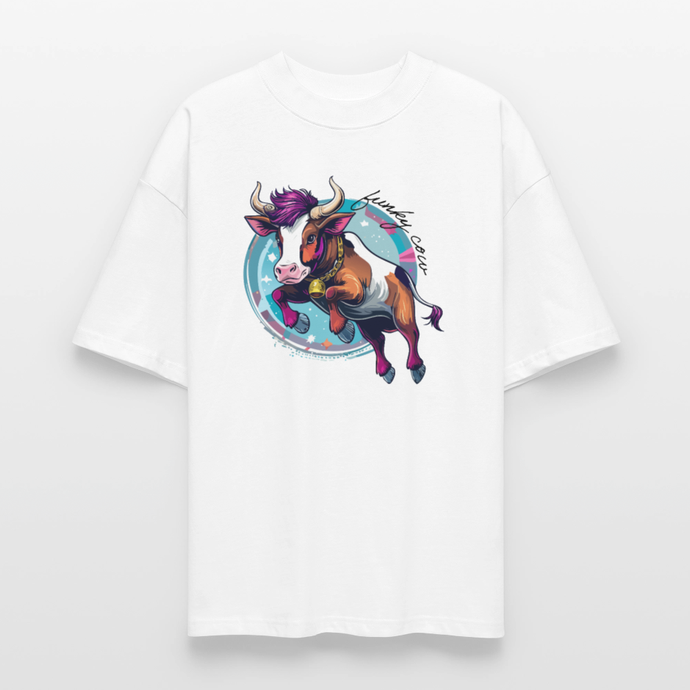 Oversized Unisex T-Shirt mit FUNKY COW PRINT - Weiß